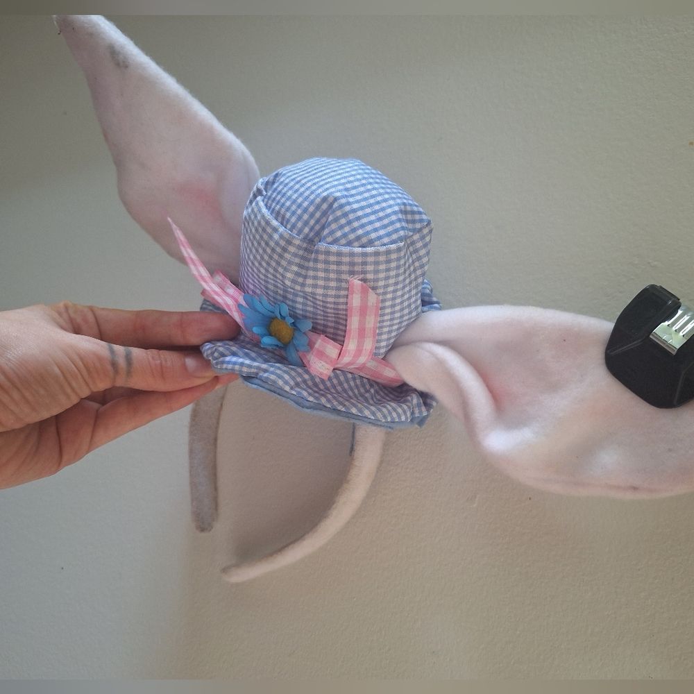 Blue Gingham Easter Hat Bunny Ears